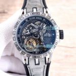 Replica Roger Dubuis Excalibur Spider Skeleton Tourbillon Grey Leather Strap Watch 46MM